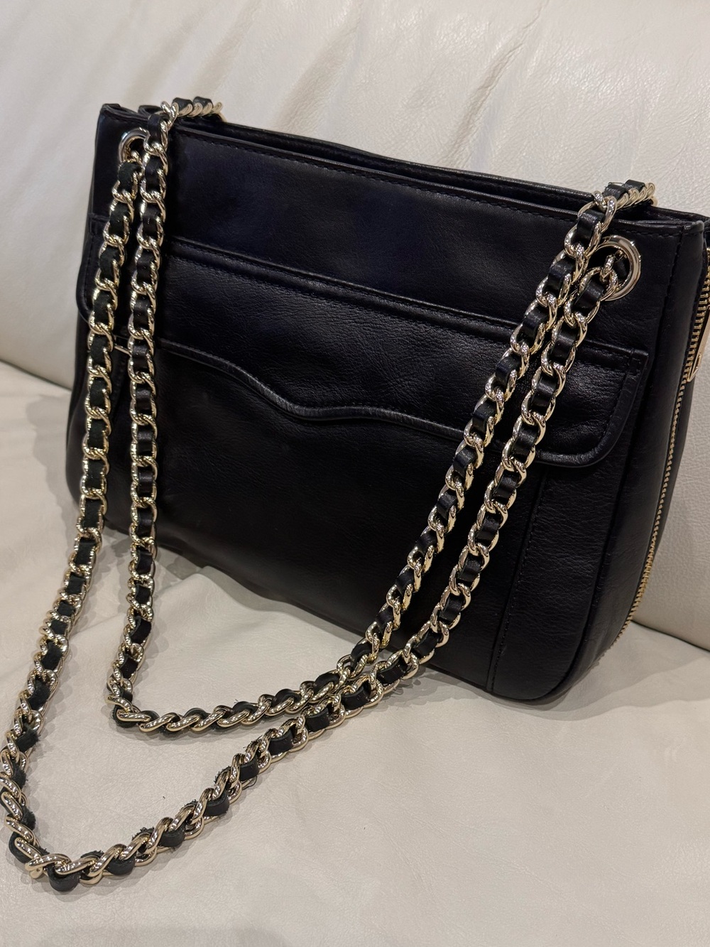 Rebecca Minkoff- Black Leather Shoulder Bag with Gold Hardware